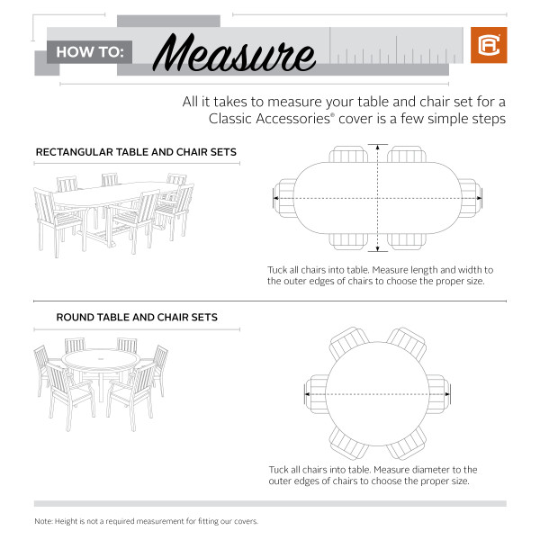 How to measure Tables with and without Chairs Classic Accessories